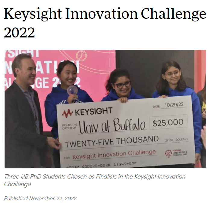 University at Buffalo finalists holding a Keysight Innovation Challenge award check